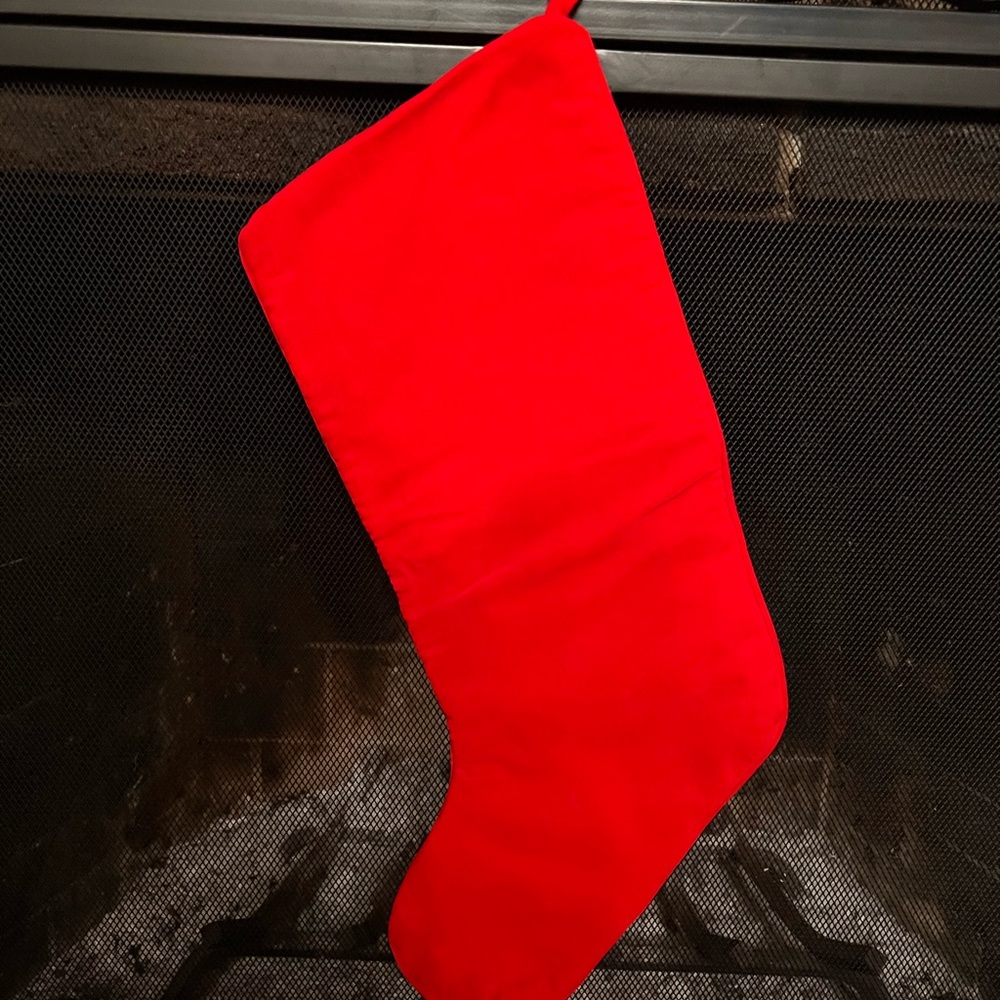 Needlepoint Christmas Stocking Santa Claus & Gift On Chimney Red Velvet Back Vtg - Picture 2 of 12